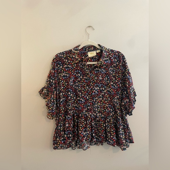 Maeve Tops - Maeve by Anthropologie Black Peplum Button Down Top Floral